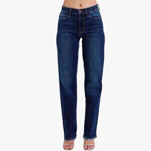 Judy Blue Mid-Rise Straight Leg Jeans w/Frayed Hem